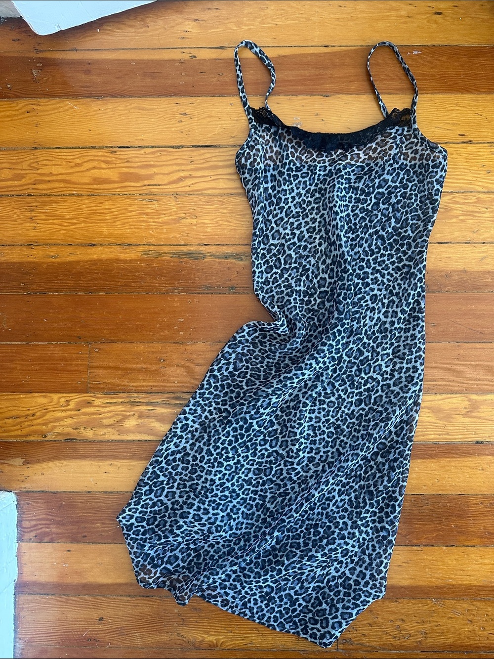 Leopard Print Lace-Trim Slip Dress - Animal Print Black/Brown